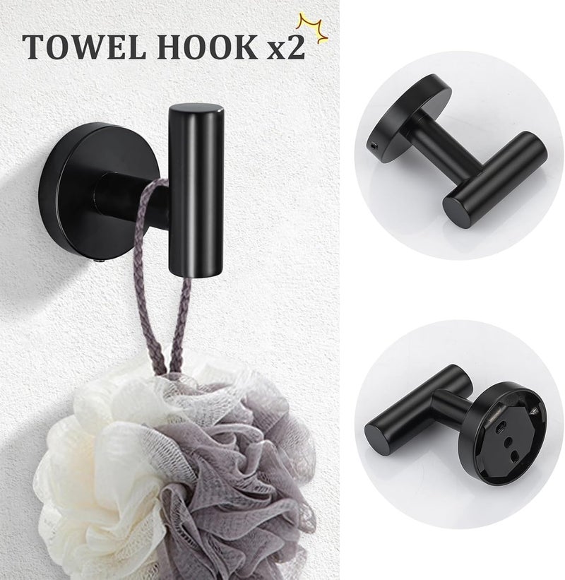 TURS Matte Black Bathroom Hardware Set 5 Piece, SUS304 Stainless Steel Bath Towel Bar Set, 24 Inch Bathroom Accessories Kit Wall Mounted - Image 5